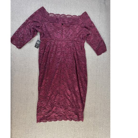 NWT Torrid Dress Size 18 Off the Shoulder Lace Sequin Cocktail Holiday Burgundy - Picture 3 of 11